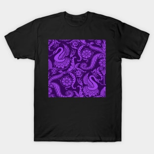 Lilac on Royal Purple Classy Medieval Damask Swans T-Shirt